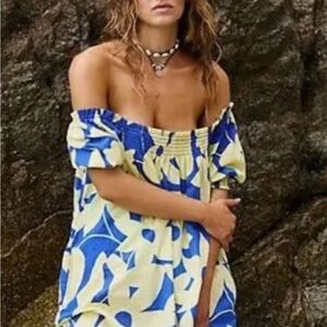 Free People mila floral Off-Shoulder Blue and Yellow Dress